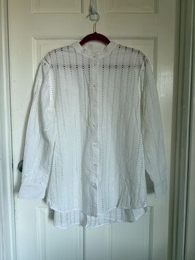 Thakoon White Eyelet Mandarin-Collar Button-Down Shirt NWT